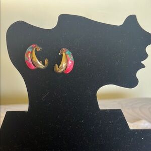Colorful Gold Hoop Earrings. Vintage. GUC